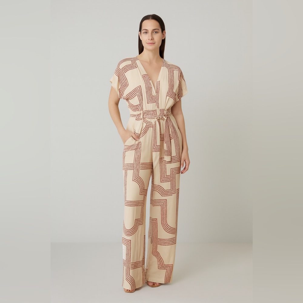 H&M Cream and Red jumpsuit